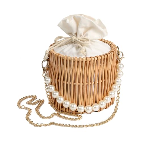 NOLITOY Strandtasche Handgewebt aus Stroh Kreative Geflochtene Umhängetasche Stilvolle Bucket Bag Vielseitig Tragbar als Schulter Handtasche für Sommer Party Strand und Alltag von NOLITOY