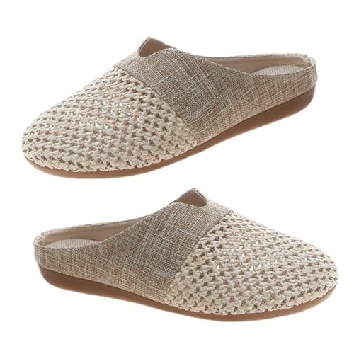NOLITOY Strapazierfähige Strohwaren Sandalen Damen Flache Atmungsaktive Sommerschuhe mit Rutschfester Sohle Bequeme Modische Pantoletten für Alltag und Sommer Halboffen von NOLITOY