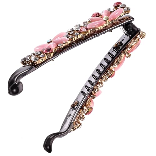 NOLITOY Strass Bananen Haarspange Damen Stabiler Haarclip Modisch Leichter Haarklammer für Ponytail und Dünnes Haar Täglicher Gebrauch Rosa von NOLITOY