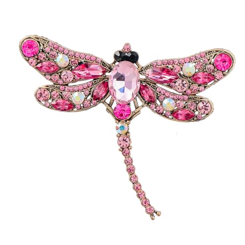 NOLITOY Strass Libellen Brosche Damen Anstecknadel aus Legierung Funkelnde Pinke Schmucknadel für Kleidung Schal und Mantel Eleganter Lapel Pin für Frauen Geschenkidee zu Geburtstag und von NOLITOY