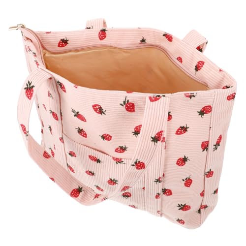 NOLITOY Strawberry Muster Canvas Tote Bag Damen Schultertasche Groß Leicht Einkaufstasche Vielseitig für Schule Alltag Robust und Geräumig von NOLITOY
