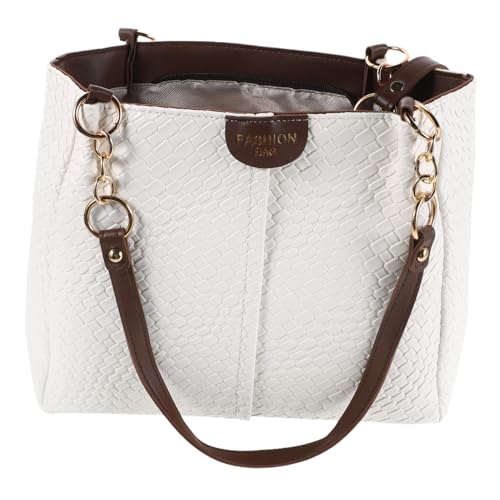 NOLITOY Stylische Damen Handtasche PU Geflochten Schultertasche Vielseitige Sommer Strand Tote Bag Weiß Braun Reise Shopper Organisierte Innenfächer von NOLITOY