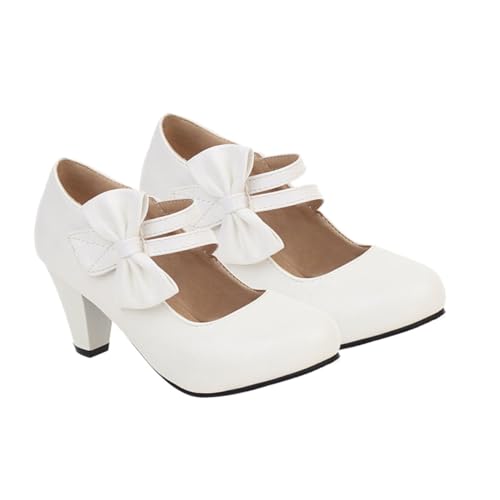NOLITOY Stylische Damen High Heels mit Schleifenverzierung rutschfeste Sohle Grober Absatz Eleganter Look Langlebiges Hautfreundliches Material Geeignet für Partys und Alltag Weiß von NOLITOY