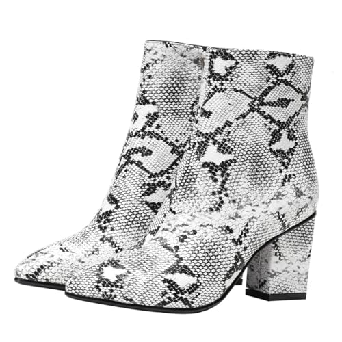 NOLITOY Stylische Damen Stiefeletten mit Chunky Heels Rutschfest und Bequem Langlebige Kurzschaft Stiefel für Alltag und Party Weiß Modisch und Elastisch von NOLITOY