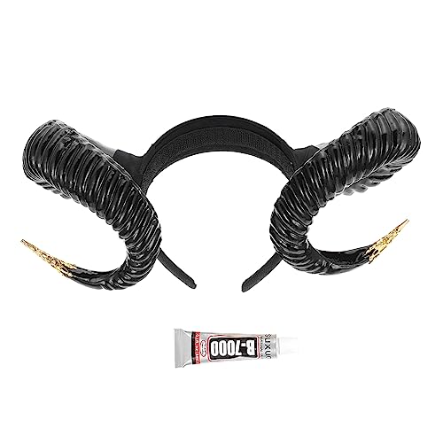 NOLITOY Schwarze Scrunchies Für Haare Teufel- Geweih- Goth-Haar-Accessoires Geweih-Kopfschmuck Hörner Schwarze Hörner Kopfbedeckung Schafhörner Cosplay Großes Horn- Aus Kunststoff von NOLITOY