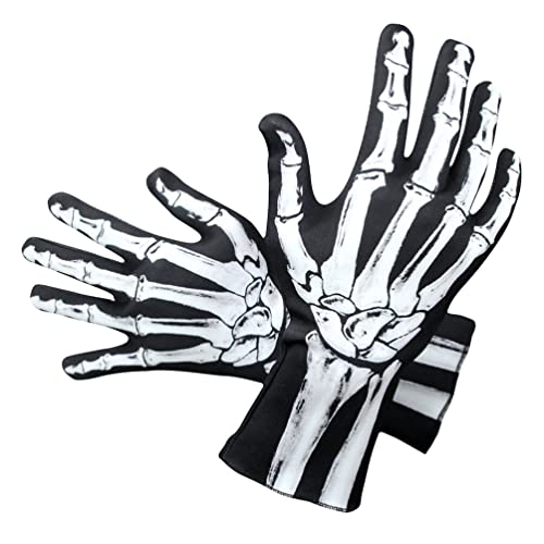 NOLITOY Totenkopf-Handschuhe Weiße Knochen-Skelett-Handschuhe Halloween-Zubehör Dehnbare Kinder-Totenkopf-Skelett-Handschuhe Schwarze Handschuhe Für Halloween-Kostüme Party Anziehparty 30 von NOLITOY