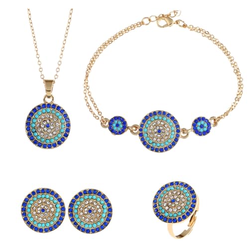 NOLITOY Türkisches Blaue Auge Schmuckset Teilig Halskette Ohrringe Ring Armband aus Hochwertiger Legierung Langlebig Leicht zu Tragen für Damen und Freundinnen von NOLITOY