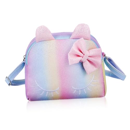 NOLITOY Umhängetasche Katze PU Klein Niedlich Crossbody Geldbörse Mädchen Münzbeutel Leicht Große Kapazität Robust Komfortabel Pastell von NOLITOY