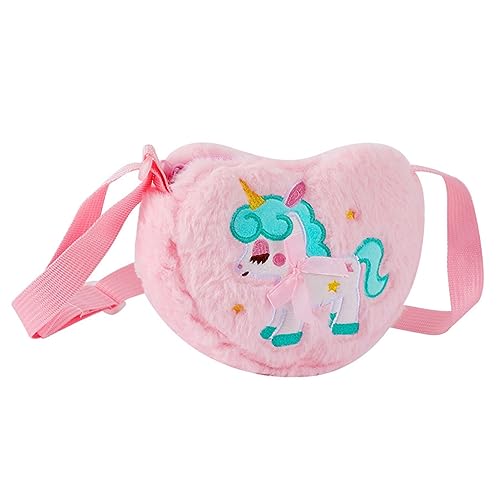 NOLITOY Plüsch-umhängetasche Mit Einhorn Für Mädchen Cartoon-umhängetasche Plüsch-Schultertasche Neuartige Einhorn-Tasche Umhängetasche Für Mädchen Süße Herztasche von NOLITOY