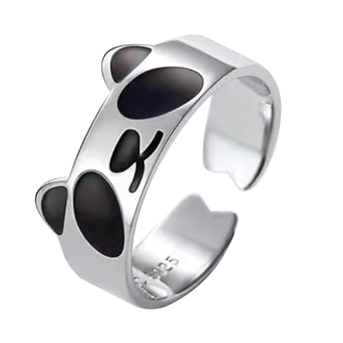 NOLITOY Verstellbarer Damen Ring mit Schwarzem Emaille Panda Motiv Offener Fingerring Eleganter Schmuck für Alltag und Festliche Anlässe Einzigartiges Design Femininer Modeschmuck von NOLITOY
