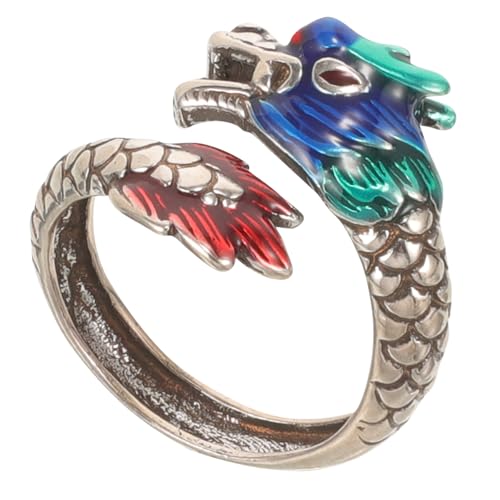 NOLITOY Drachenring Fingerring Offener Ring Verstellbar Metallring Schmuck Für Damen Herren Retro Design Mit Emaille Verarbeitung von NOLITOY