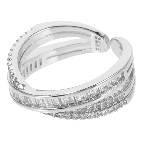 NOLITOY Verstellbarer Offener Damenring Geometrisch mit Zirkonia Eleganter Fingerring für Frauen und Mädchen Haltbarer Schmuck mit Komfortabler Passform Weißgoldfarbener Stil von NOLITOY