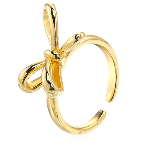 NOLITOY Schleifenring Damen Offener Kupferring Verstellbarer Fingerring Zierlicher Statement Ring Eleganter Schmuck für Frauen von NOLITOY