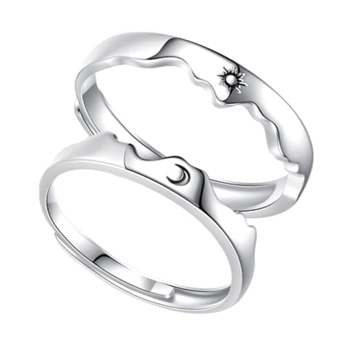 NOLITOY Verstellbarer Unisex Offener Sun Moon Ring Schmuck für Liebende Graviert Einstellbar Eleganter Partnerring und Ihn Modernes Design Komfortable von NOLITOY