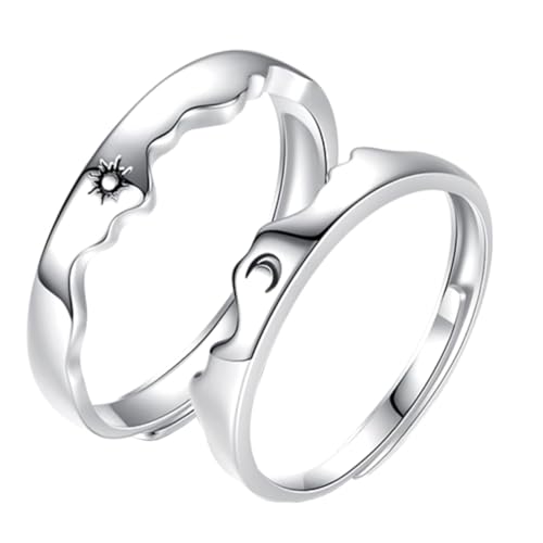 NOLITOY Verstellbarer und Mondring Schmuck Offener Ring mit Gravur Verlobungsring für Freundschaftsring und Ihn von NOLITOY