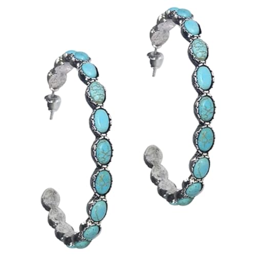 NOLITOY Vintage C Förmige Ohrringe Damen Türkis Große Runde Creolen Dekorative Metallohrringe für Frauen und Mädchen Eleganter Schmuck für Party und Alltag von NOLITOY