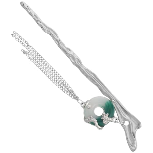 NOLITOY Vintage Chinesische Haarnadel mit Drachenmotiv und Peace Buckle Grün Verlaufend Lange Quasten Metallische Haarklammer für Frauen Traditionelles Hanfu Hochzeitsschmuck Stilvolles von NOLITOY