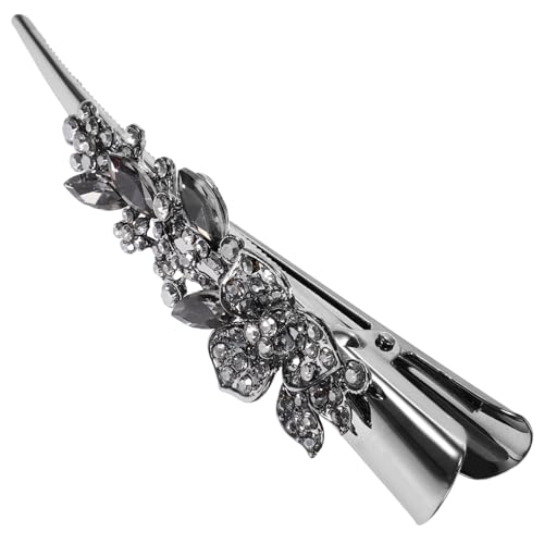 NOLITOY Vintage Haarklammer mit Strassbesatz Großer Metall entenschnabel Clip für Damen und Mädchen Robustes Haarschmuck accessoire im Retro blumen design für Styling und Partys von NOLITOY