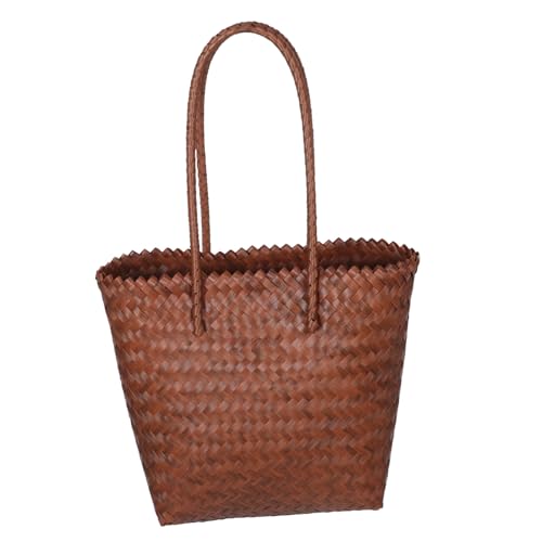 NOLITOY Vintage Handgewebte Strohtasche Damen Boho Imitation Rattan Schultertasche Handgefertigte Korbtasche mit Langem Tragegurt Für Einkaufen Strand Reisen Freizeit von NOLITOY
