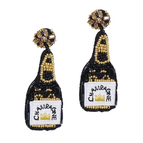 NOLITOY Vintage Perlen Ohrringe Damen Retro Weinflasche Design mit Perlen und Pailletten Handgefertigte Ohrstecker als Schmuck für Frauen und Mädchen Statement Ohrringe von NOLITOY