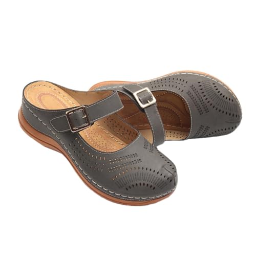 NOLITOY Vintage Wedges Damen Sandalen mit Mittelhohem Absatz Bequeme Casual Slipper in Dunkelgrau Rutschfest Langlebiges Material Modisch Kombinierbar für Alltag und Freizeit von NOLITOY