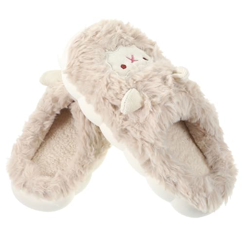 NOLITOY Warme Baumwoll hausschuhe Damen Winter Dicke Rutschfeste Tpr sohle Weiche Plüsch oberfläche mit Niedlichem Cartoon motiv Angenehme Indoor wohnpantoffeln für Herbst und Winter von NOLITOY