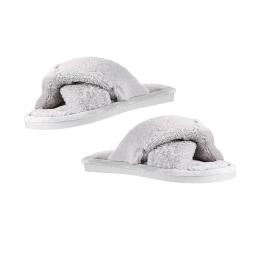 NOLITOY Warme Damen Hausschuhe mit Plüschfutter Rutschfeste Offene Zehenpantoletten Ergonomisch Geformt Weiche Indoor Slipper für Herbst und Winter Waschbar und Langlebig von NOLITOY