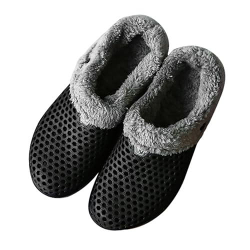 NOLITOY Warme Gefütterte Hausschuhe mit Rutsch Sohle Kuschelige Indoor Slippers für Damen und Herren Weiche Bequeme Clogs Winterpantoffeln für Kalte Tage Schwarz von NOLITOY