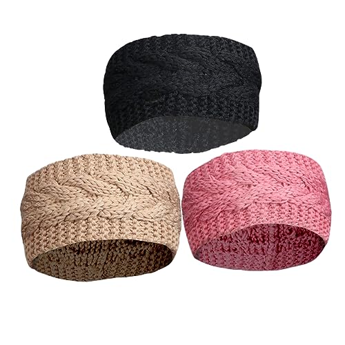 NOLITOY 3stücke Handgewebtes Haarband Aus Wollgarn Für Damen Warmes Stirnband Mit Breiten Rand Für Ohr Schutz Und Kopfbedeckung von NOLITOY