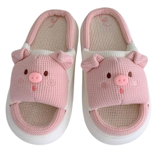 NOLITOY Weiche Atmungsaktive Damen Hausschuhe mit Dickem Leinen Sohlenpolster Rutschfest und Angenehm Niedliches Design für Schlafzimmer und Ganzjährig Zuhause von NOLITOY