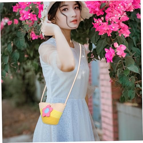 NOLITOY Wickeltasche Rattan Umhängetasche Blumenmuster Strandtasche für Mädchen Outdoor Sommer Freizeit Crossbody Handtasche Naturmaterial von NOLITOY