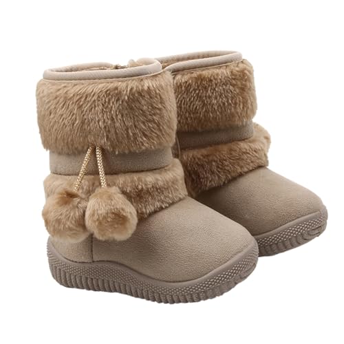 NOLITOY Winter Warme Schneestiefel Weiche Rutschfeste Lauflernschuhe mit Baumwollsohle Warm Gefütterte Winterschuhe für Mädchen und Jungen Beige von NOLITOY
