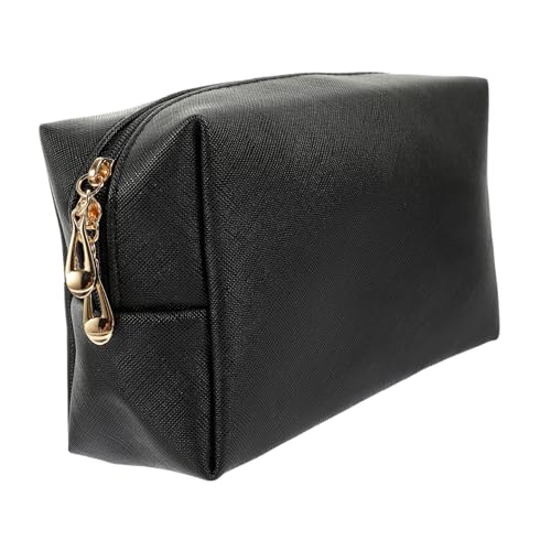 NOLITOY wasserdichte Pu Leder Kosmetiktasche Klein Schwarz Tragbarer Toiletry Storage Holder mit Robustem Reißverschluss Langlebiger Make up Organizer für Damen Reise und Alltag von NOLITOY