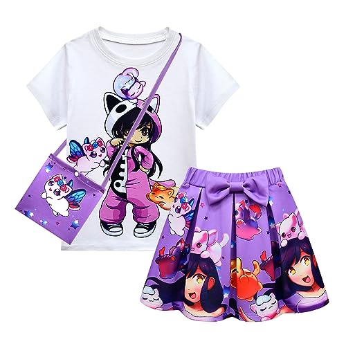 NOLLAM Mode 3D Druck Spiel Kurzes Kleid Set Kurzarm Shirt 3 Stück Set, Violett, X-Large von NOLLAM