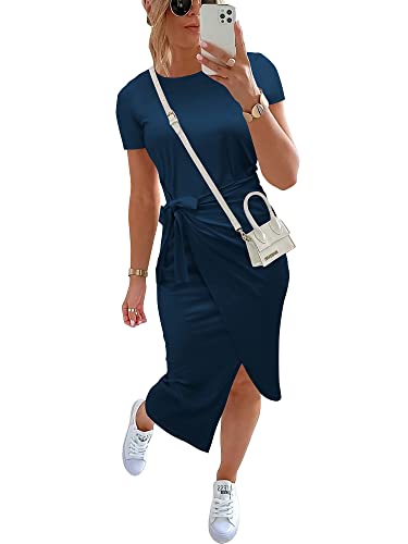 NOLLSOM Damen Casual Ärmellos Gestreiftes Tank Midi Kleider Neckholder Ruched Bodycon Kleider Tie Taille T-Shirt Sommerkleid, Krawatte dunkelblau, Groß NOLLSOM Damen Casual Ärmellos Gestreiftes Tank Midi Kleider Neckholder Ruched Bodycon Kleider Tie Taille T-Shirt Sommerkleid, Krawatte dunkelblau, Groß von NOLLSOM