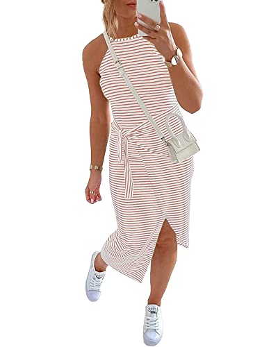NOLLSOM lässiges, ärmelloses, gestreiftes Midi-Kleid mit Trägern, gerüscht, figurbetontes Kleid, Bindeband in der Taille, T-Shirt-Sommerkleid, X-Large NOLLSOM lässiges, ärmelloses, gestreiftes Midi-Kleid mit Trägern, gerüscht, figurbetontes Kleid, Bindeband in der Taille, T-Shirt-Sommerkleid, X-Large von NOLLSOM