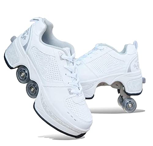 NOLLY Rollschuh Roller Skates Lauflernschuhe,Sneakers,2in1 Mehrzweckschuhe Schuhe Mit Rollen Skateboardschuhe,Inline-Skate,Verstellbare Quad-Rollschuh Stiefel Skateboardschuhe,37 von NOLLY