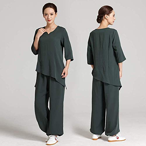 NOLLY Tai Chi Anzug Leinen Kampfsportanzug Yoga Anzug Meditationsanzug Mit Halben Ärmeln,A-L von NOLLY