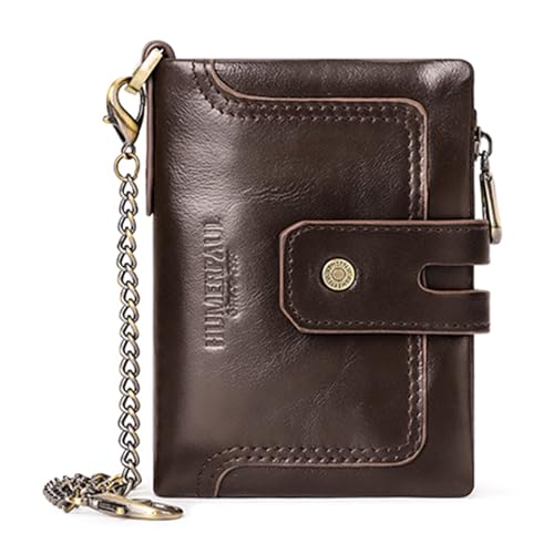 NOLOWY Kompakte Herren-Geldbörse mit doppeltem Reißverschluss, Münzfach und Blockierungstechnologie, Diebstahlschutzkette, PU-Ledergeldbörse von NOLOWY