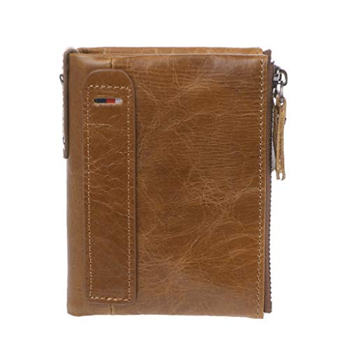 NOLOWY Männer Echtes Leder Doppel Reißverschluss Brieftasche Kuhlattenbifold Coin Tasche Kartenhalter von NOLOWY