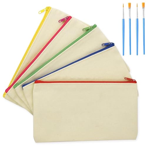 8 x Make-up-Taschen aus Segeltuch mit Reißverschluss, blanko, für Bastelarbeiten, Kosmetiktaschen, Reisezubehör, Kulturbeutel (mit 4 Ölmalpinseln), Nein, Nein von NONEOYNO