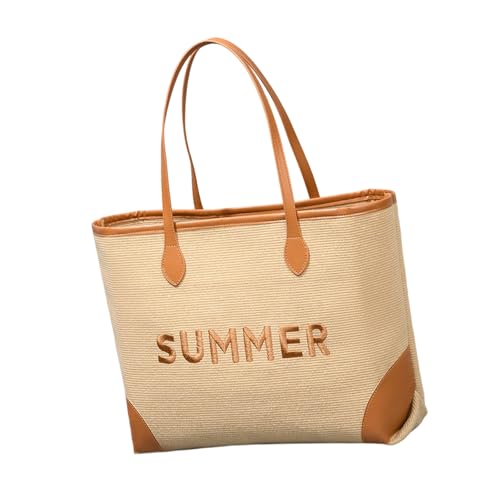 NONGYU Große Kapazität bestickte Strandtasche Mode Handtasche Schultertaschen Doppelgriff Fitnessstudio Einkaufen für Frauen und Mädchen bestickt Strand, khaki, One Size von NONGYU