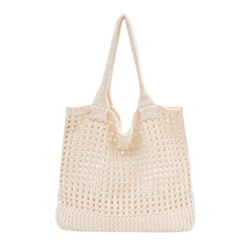 NONGYU Handgefertigte gehäkelte Strandtasche für Damen, Netzstoff, faltbar, Schultertasche, lässige Netz-Strandtasche mit Reißverschluss von NONGYU