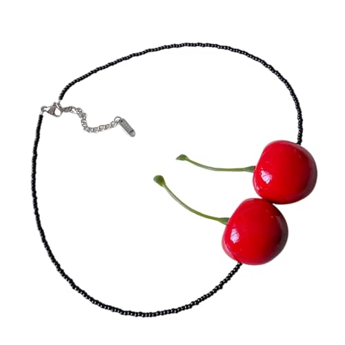 NONGYU Kirschen Anhänger Halskette Frauen Süße Halskette Verspielte Halskette Glasstruktur für Alltag oder besondere Anlässe von NONGYU