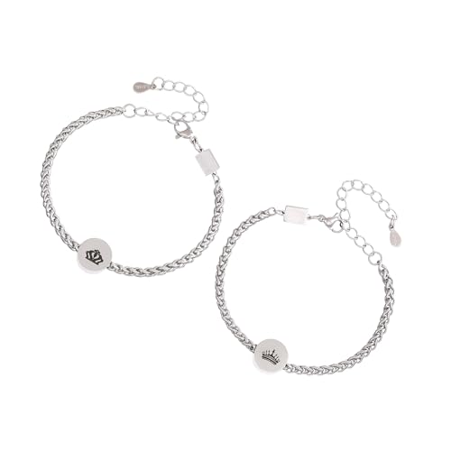 NONGYU Verstellbare Edelstahl-Kronen-Armbänder für Paare, ideal zum Ausdruck der Liebe in Jubiläen oder romantischen Daten, Set für Herren und Damen, Einheitsgröße, Wie beschrieben von NONGYU