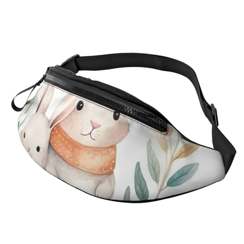 Bauchtasche mit Aquarell-Cartoon-Hasen mit Blättern, für Damen und Herren, verstellbarer Gürtel, lässige Brusttasche, Bauchtasche für Reisen, Sport, Laufen, Wandern, Aquarell-Cartoon-Hasen mit von NONHAI