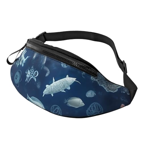 Bauchtasche mit Aquarell-Cartoon-Hasen mit Blättern, für Damen und Herren, verstellbarer Gürtel, lässige Brusttasche, Bauchtasche für Reisen, Sport, Laufen, Wandern, Unterwasser-Marine-Leben, von NONHAI