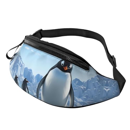 Bauchtasche mit Pinguin-Ballon-Schneeflocken-Motiv, für Damen und Herren, verstellbarer Gürtel, lässige Brusttasche, Bauchtasche für Reisen, Sport, Laufen, Wandern, Pinguin Antarctica Ice, von NONHAI