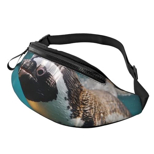 Bauchtasche mit Pinguin-Motiv zum Schwimmen im Ozean, für Damen und Herren, verstellbarer Gürtel, lässige Brusttasche, Bauchtasche für Reisen, Sport, Laufen, Wandern, Pinguin schwimmen im Ozean, von NONHAI