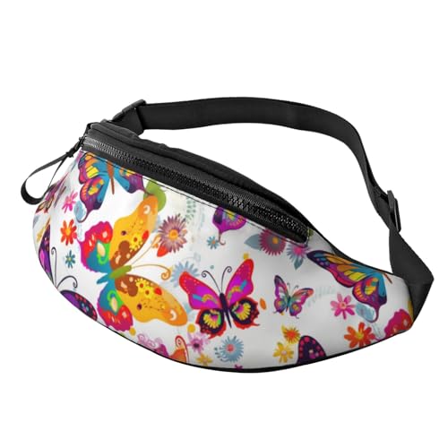 Bauchtasche mit bunten Rosen für Damen und Herren, verstellbarer Gürtel, lässige Brusttasche, Bauchtasche für Reisen, Sport, Laufen, Wandern, Hüfttaschen, Bunte Schmetterlinge und Blumen, von NONHAI